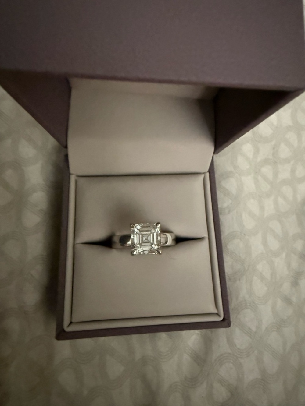 Asscher-Cut White Gold Solitaire Ring in Silver Tone